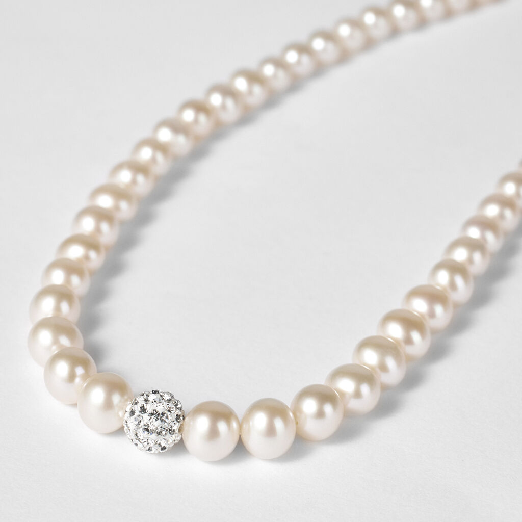 Collana Gabrielle Oro Bianco Perla D'Acqua Dolce Cristallo - Collane Donna | Stroili