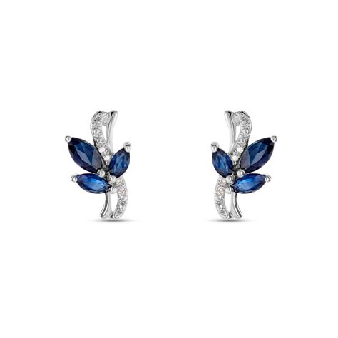 Orecchini Lobo Charlotte Oro Bianco Zaffiro Diamante - Orecchini a Lobo Donna | Stroili