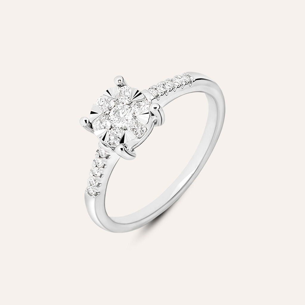 Anello Solitario Petali Oro Bianco Diamante