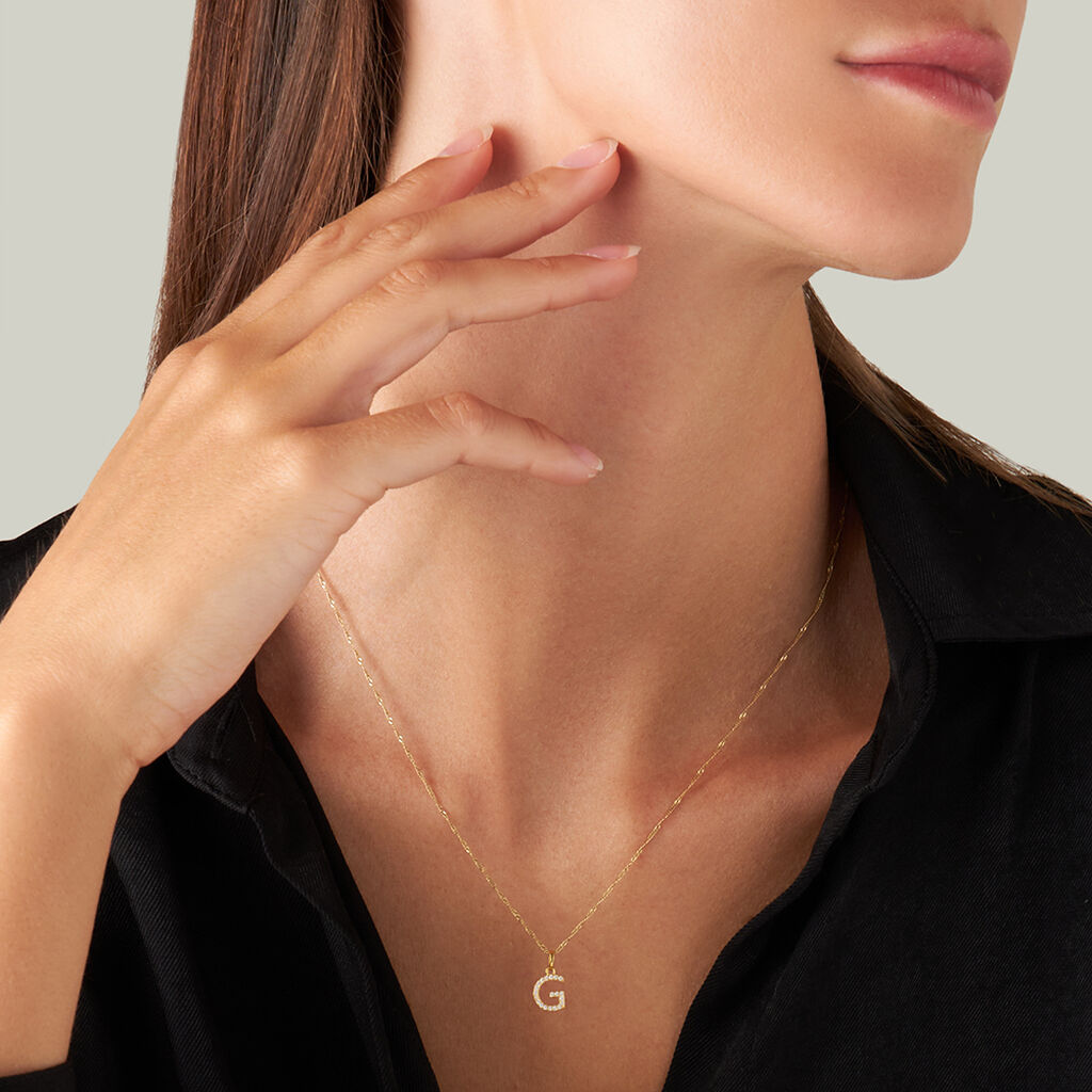 Collana Con Ciondolo Lettera In Zirconia RWQIAN - Argento/Oro, Regalo Donna Personalizzato