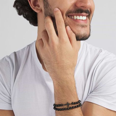 Bracciale doppio croce in metallo brunito - Bracciali Uomo | Stroili