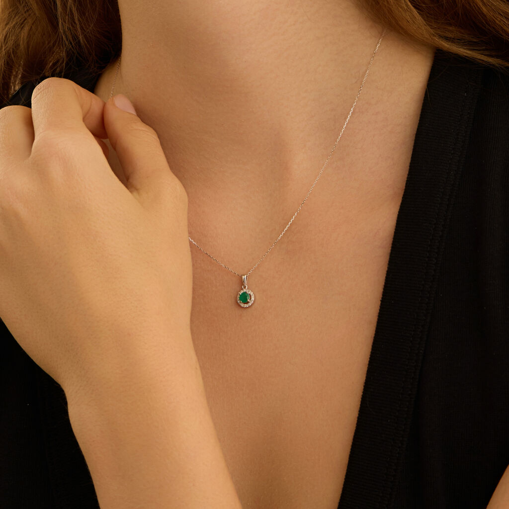 Collana Punto Luce Charlotte Oro Bianco Smeraldo Diamante