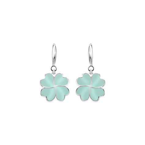 Orecchini monachella in acciaio e quadrifoglio smalto verde acqua - Orecchini a Lobo Donna | Stroili