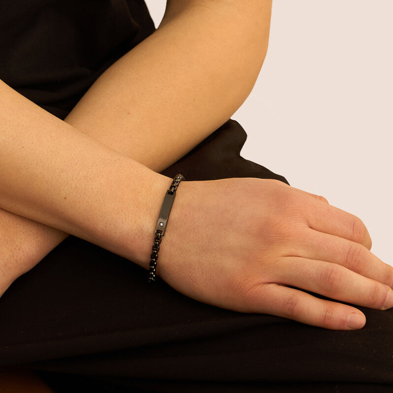 Bracciale Con Targhetta Man Code Acciaio Nero Cubic Zirconia - Bracciali con Incisione Uomo | Stroili