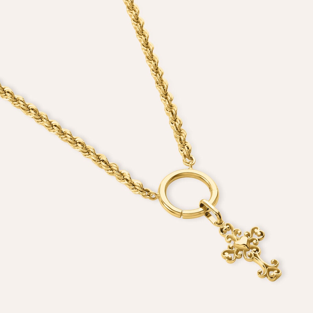 Pendente Croce Po&egrave;me Oro Giallo