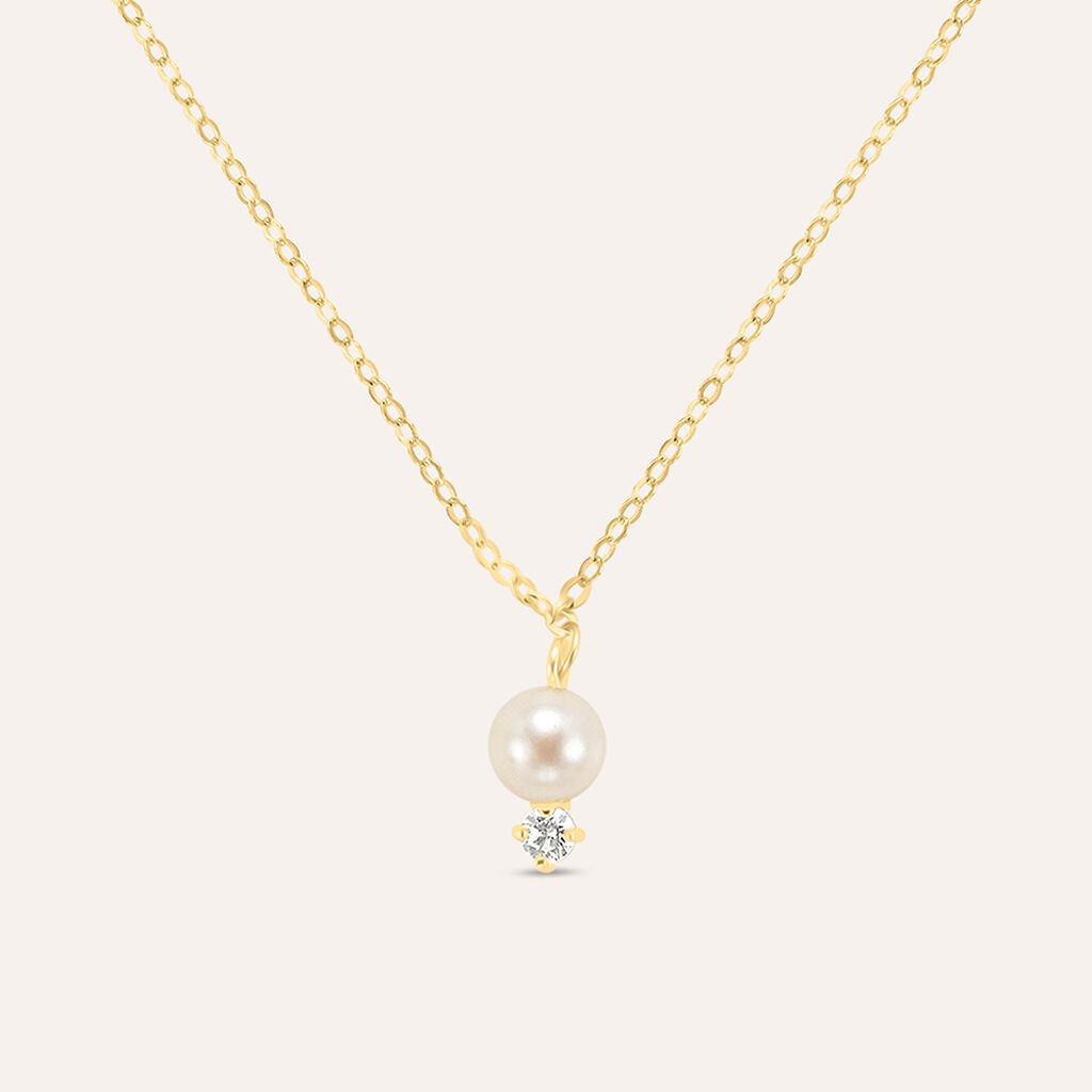 Collana Gabrielle Oro Giallo Perla D'Acqua Dolce Cubic Zirconia