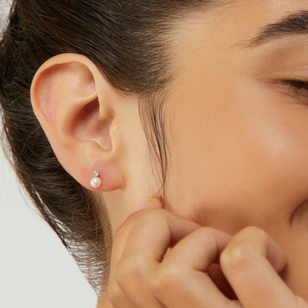 Orecchini Lobo Bon Ton Oro Bianco Perla D'Acqua Dolce Cubic Zirconia - Orecchini a Lobo Donna | Stroili