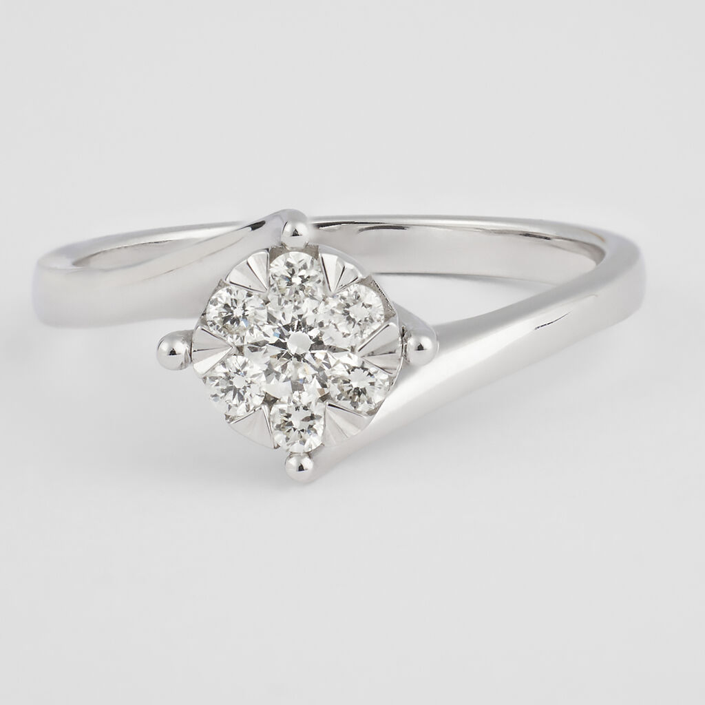 Anello Solitario Petali Oro Bianco Diamante