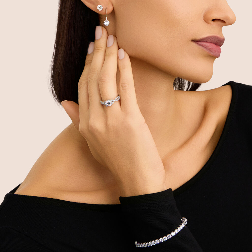 Orecchini Pendenti Punto Luce Silver Elegance Argento Rodiato Cubic Zirconia