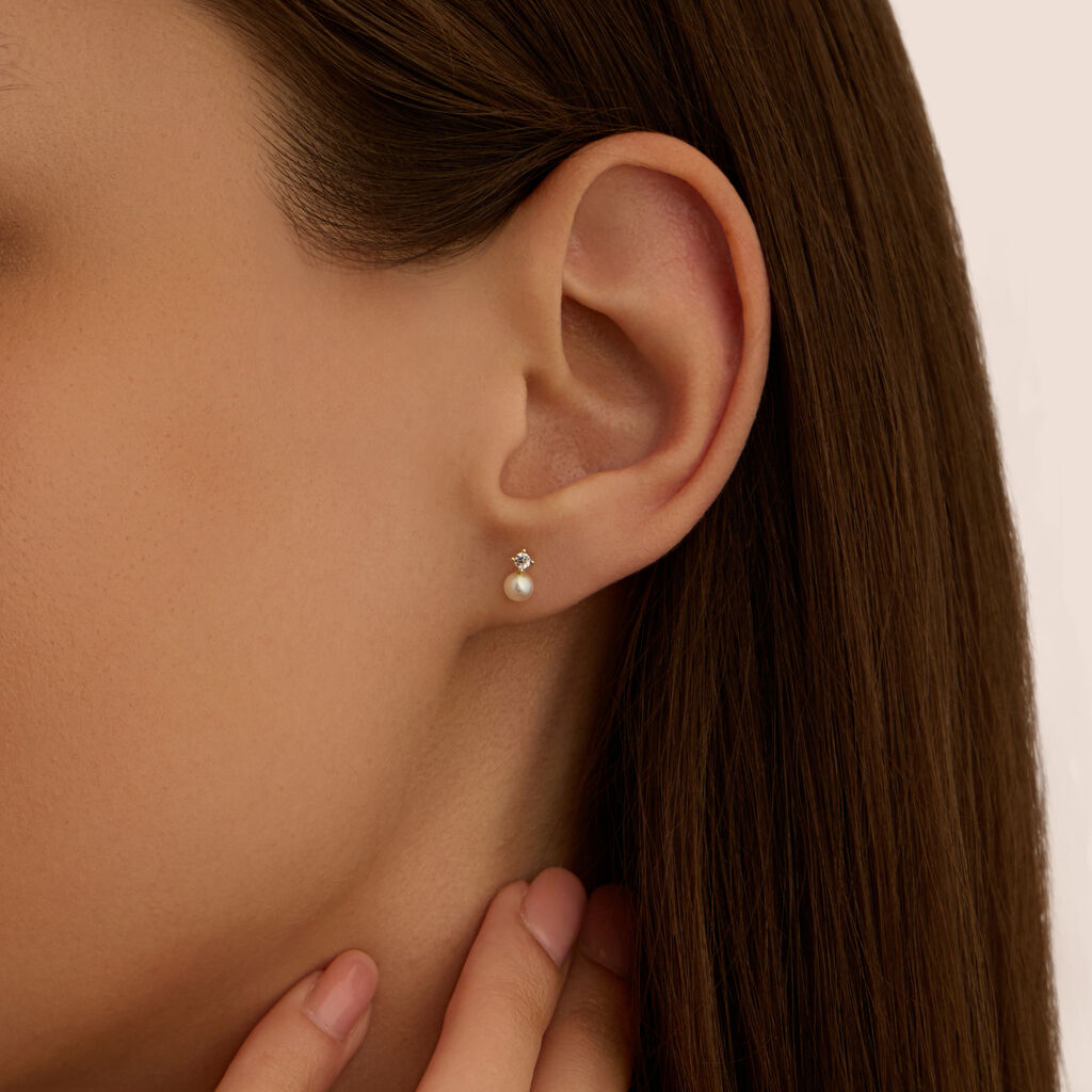 Orecchini Lobo Bon Ton Oro Giallo Perla D'Acqua Dolce Cubic Zirconia