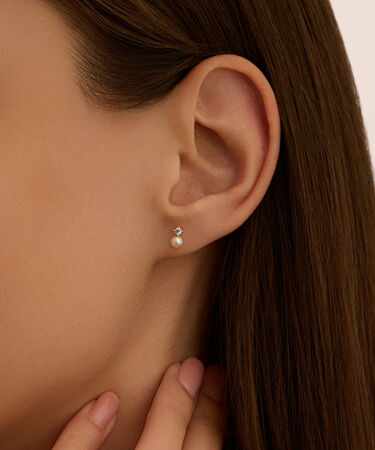 Orecchini Lobo Bon Ton Oro Giallo Perla D'Acqua Dolce Cubic Zirconia