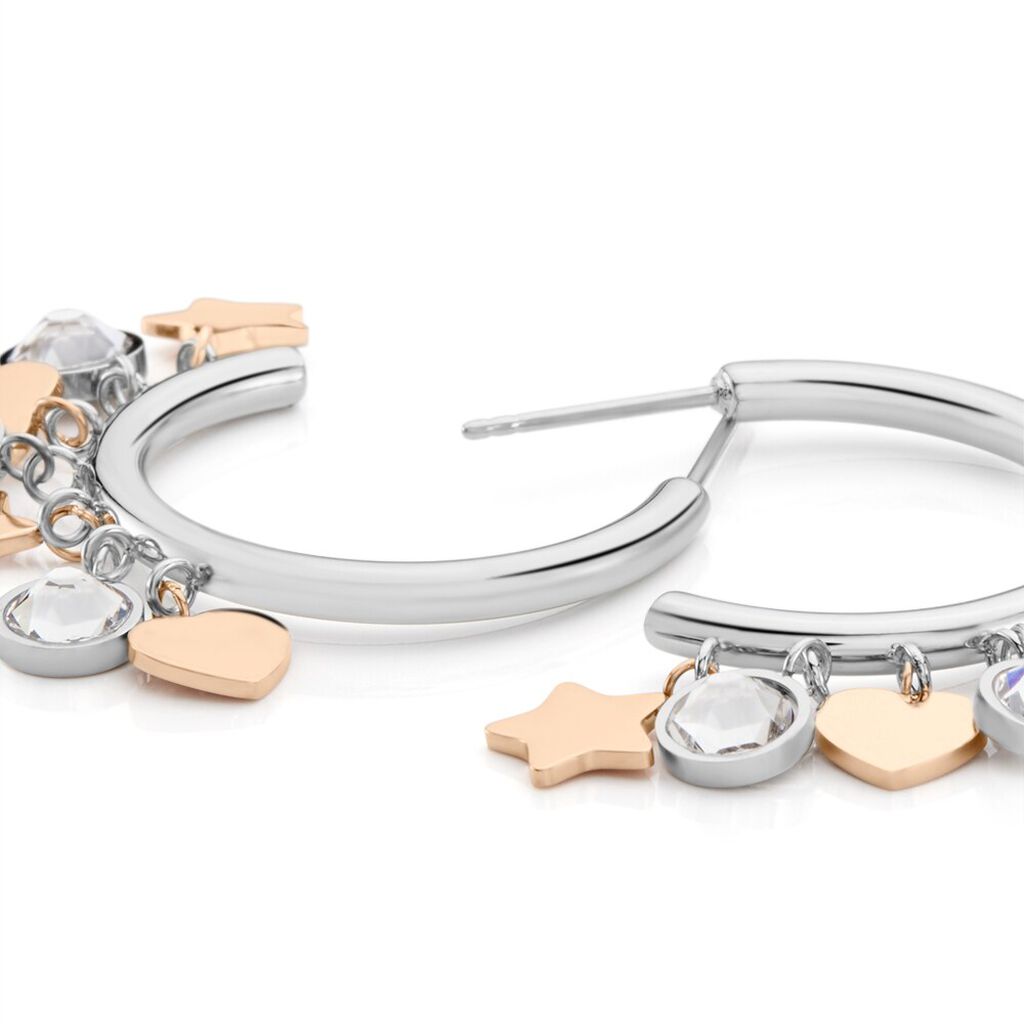 Orecchini A Cerchio Lady Chic Acciaio Bicolore Bianco / Rosa Cristallo - Orecchini a Cerchio Donna | Stroili