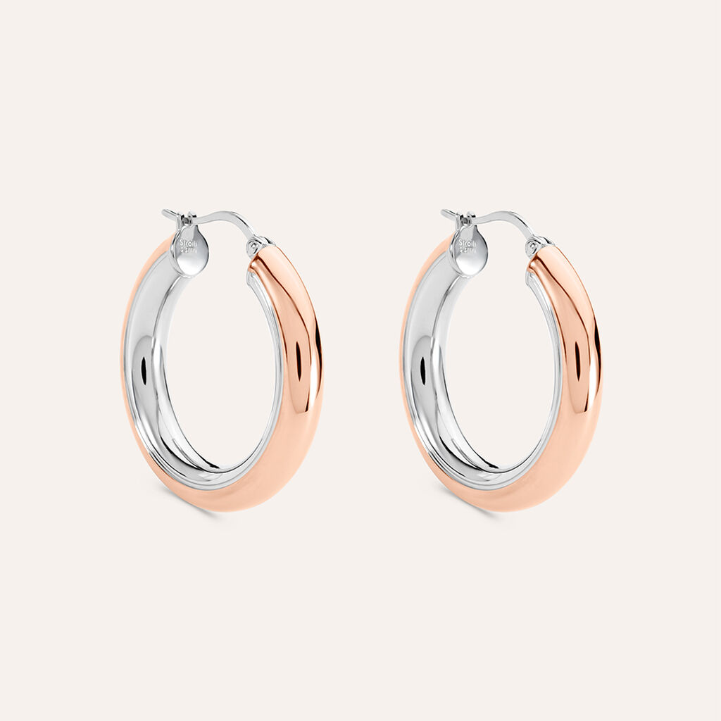 Orecchini A Cerchio Lady Code Acciaio Bicolore Bianco / Rosa - Orecchini a Cerchio Donna | Stroili