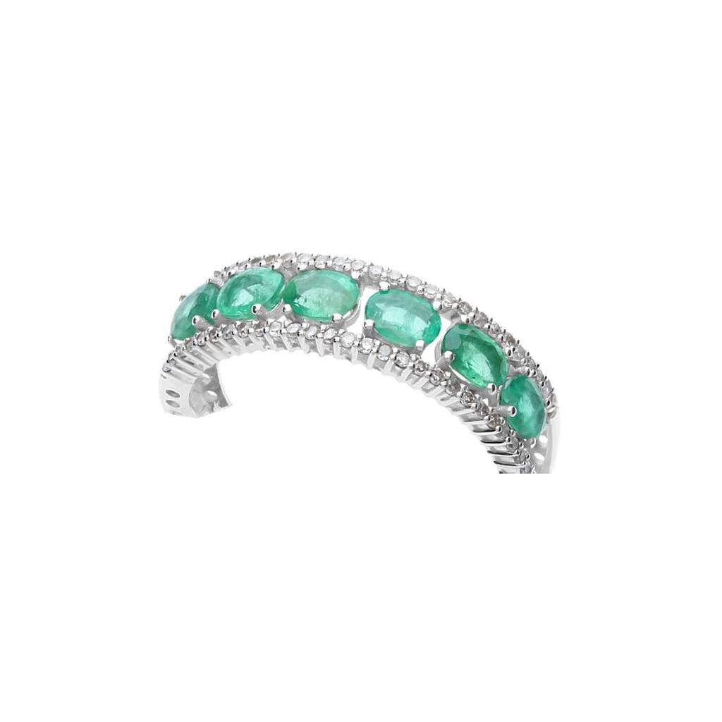 Anello Fascia Elizabeth Crown Oro Bianco Smeraldo Diamante - Anelli con Pietre Donna | Stroili