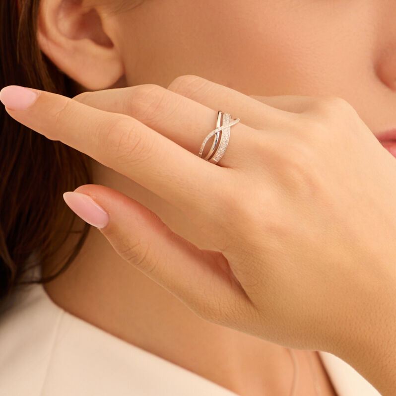 Anello Fascia Sophia Oro Bianco Diamante - Anelli a Fascia Larga Donna | Stroili