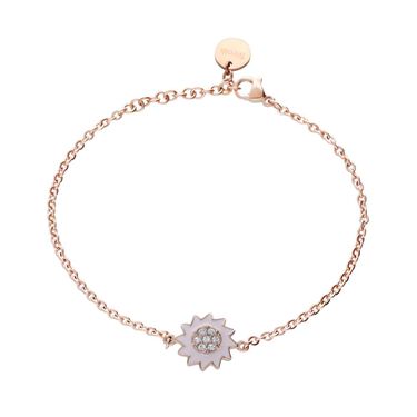 Bracciale in acciaio rosato con fiore rosa e strass