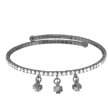 Bracciale charm quadrifogli in metallo rodiato e cristalli
