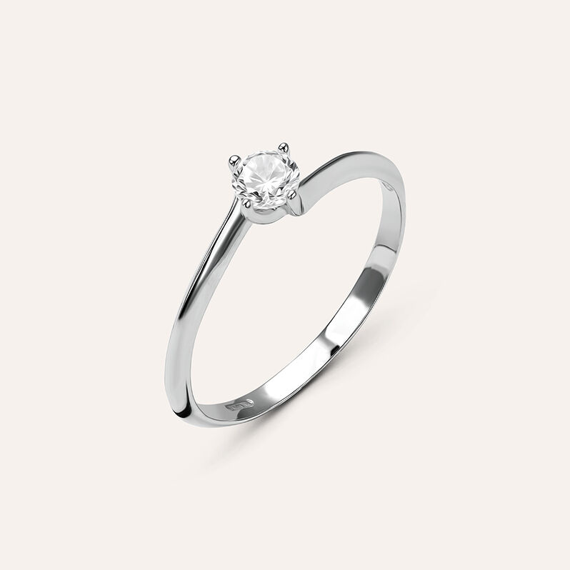 Anello Solitario Valentino Silver Elegance Argento Rodiato Cubic Zirconia - Anelli con Pietre Donna | Stroili