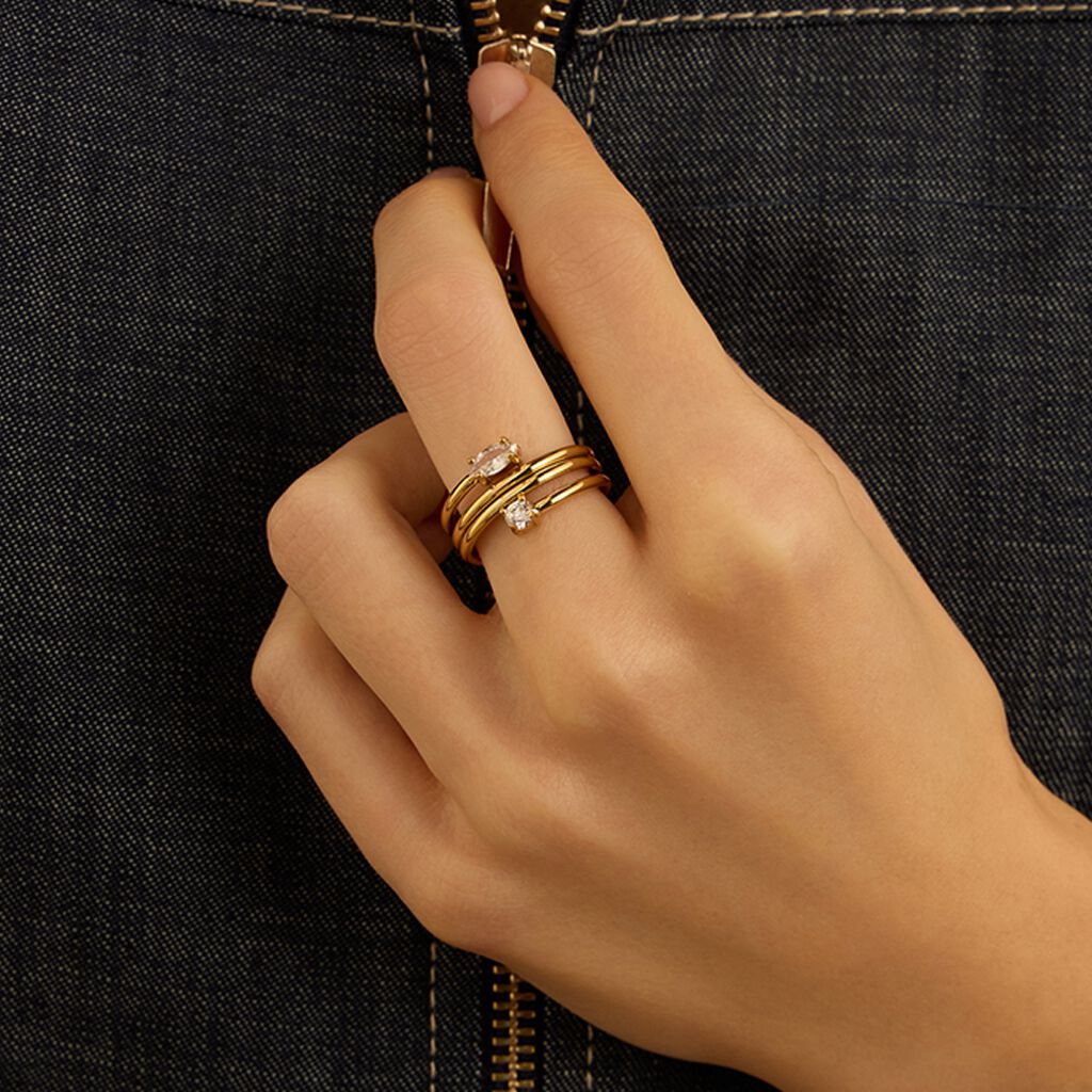 Anello Fascia Radiance Acciaio Dorato Cristallo