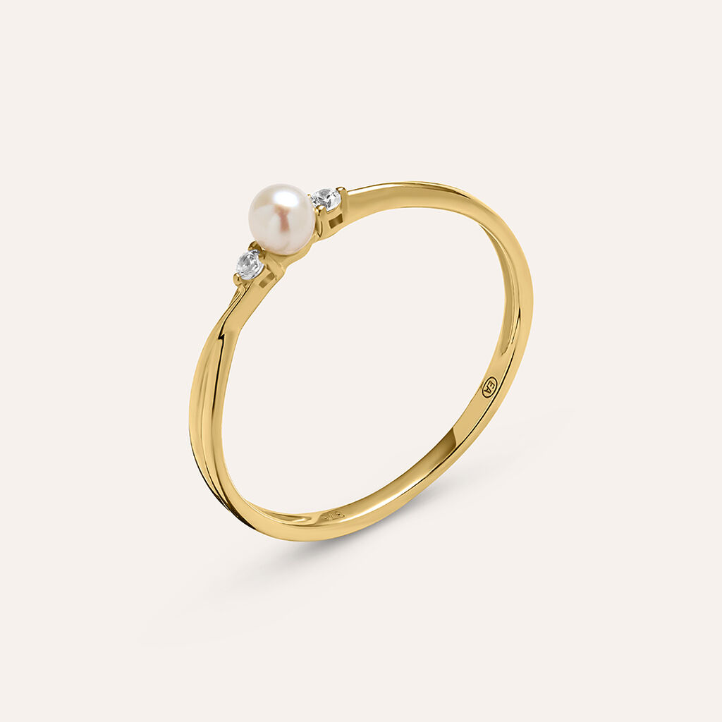 Anello Solitario Gabrielle Oro Giallo Perla D'Acqua Dolce Cubic Zirconia
