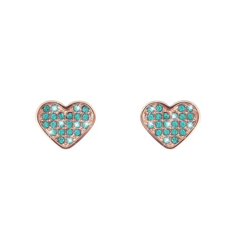 Orecchini cuore in acciaio rosa e cristalli verdi - Orecchini a Cerchio Donna | Stroili