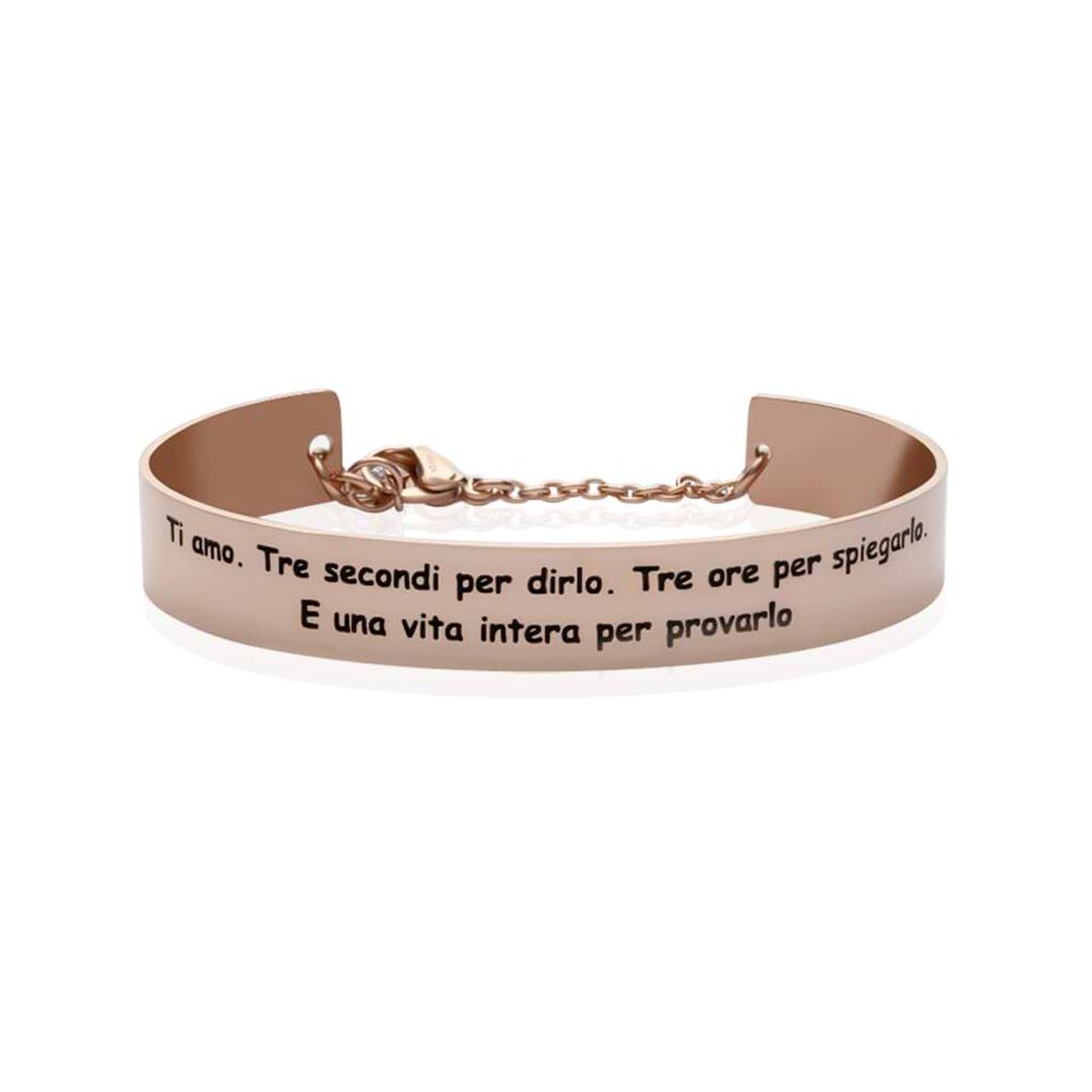 Bangle Ti amo. Tre secondi per dirlo. Tre ore per spiegarlo. E una vita intera per provarlo in acciaio rosato - Bracciali Donna | Stroili
