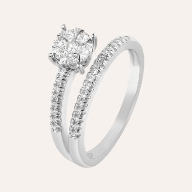 Anello Solitario Petali Oro Bianco Diamante