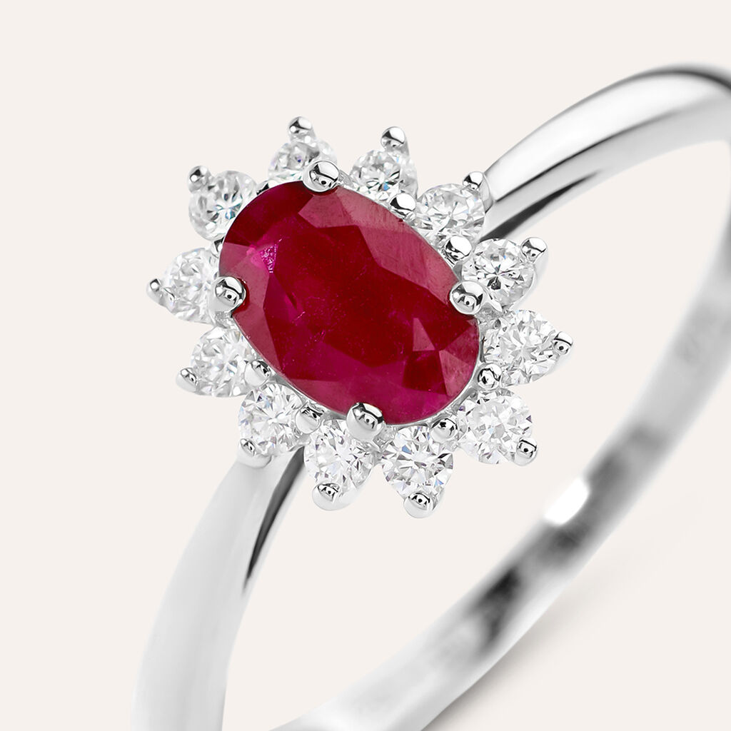 Anello Charlotte Oro Bianco Rubino E Diamante