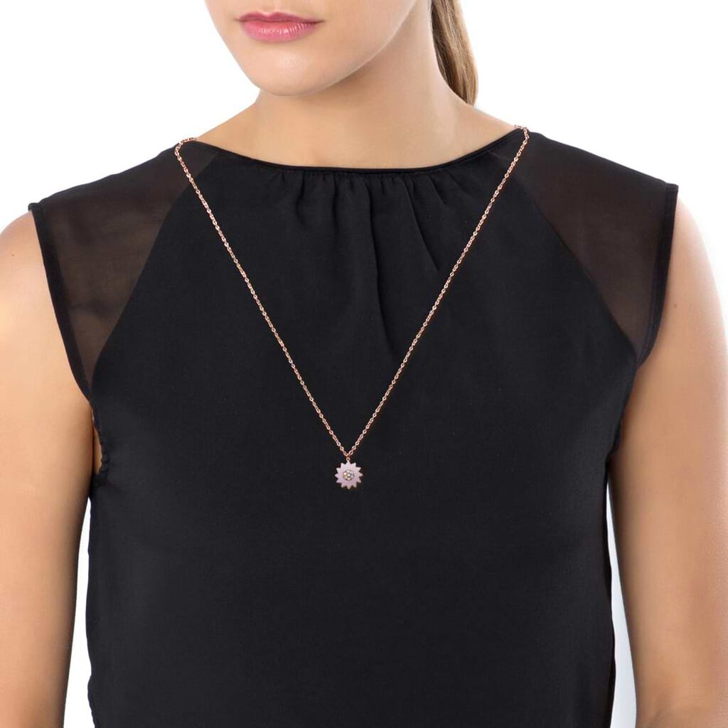 Girocollo con charm fiore rosa in acciaio rosato e strass - Collane Donna | Stroili