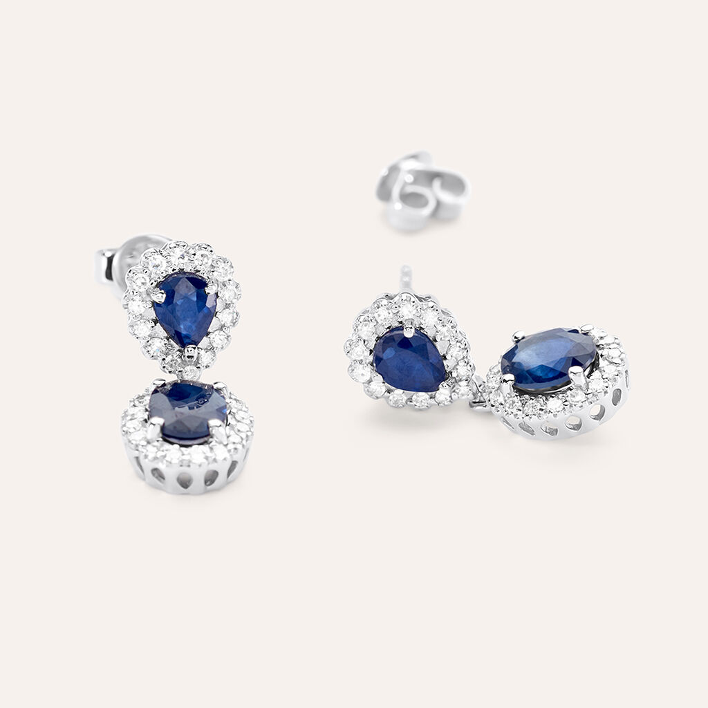 Orecchini Pendenti Charlotte Oro Bianco Zaffiro Diamante Diamante