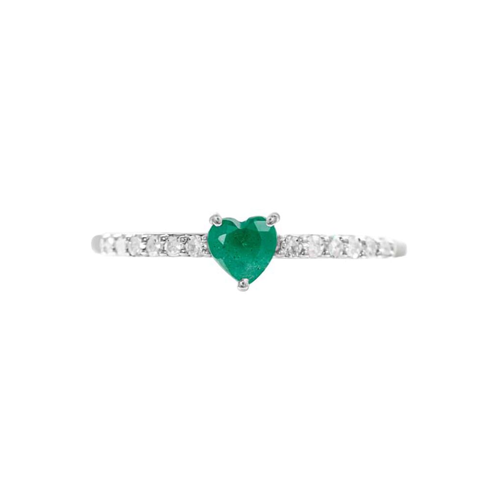 Anello Solitario Charlotte Oro Bianco Smeraldo Diamante - Anelli con Pietre Donna | Stroili
