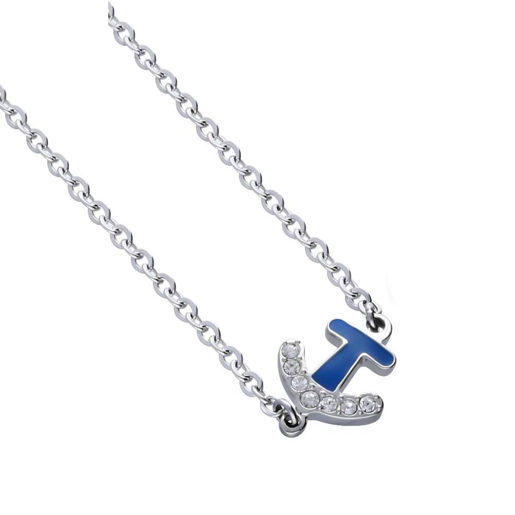 Bracciale in acciaio con charm ancora blu e strass - Bracciali Donna | Stroili