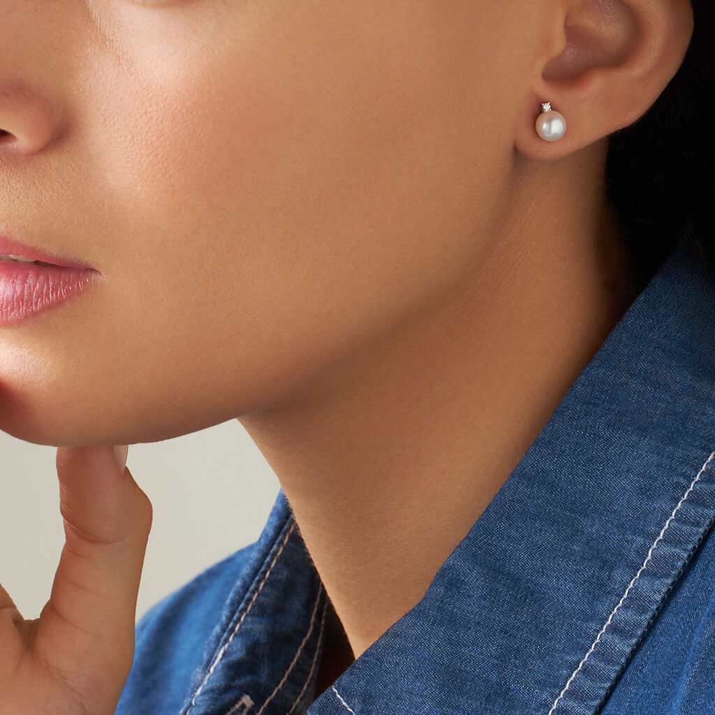 Orecchini Lobo Gabrielle Precious Oro Bianco Perla D'Acqua Dolce Diamante