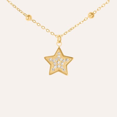 Collana Stella Acciaio Dorato Cubic Zirconia 45+5cm