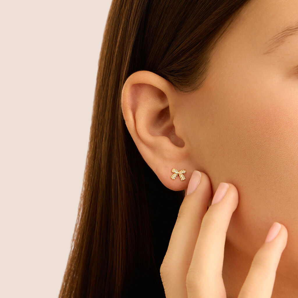 Orecchini Lobo Fiocco Bon Ton Oro Giallo Cubic Zirconia