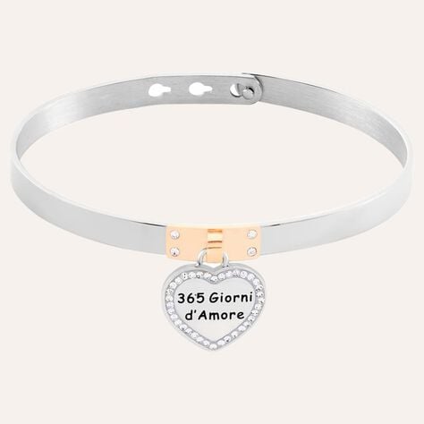 Bangle Sunrise Acciaio Bicolore Bianco / Rosa Cristallo - Bracciali Rigidi Donna | Stroili