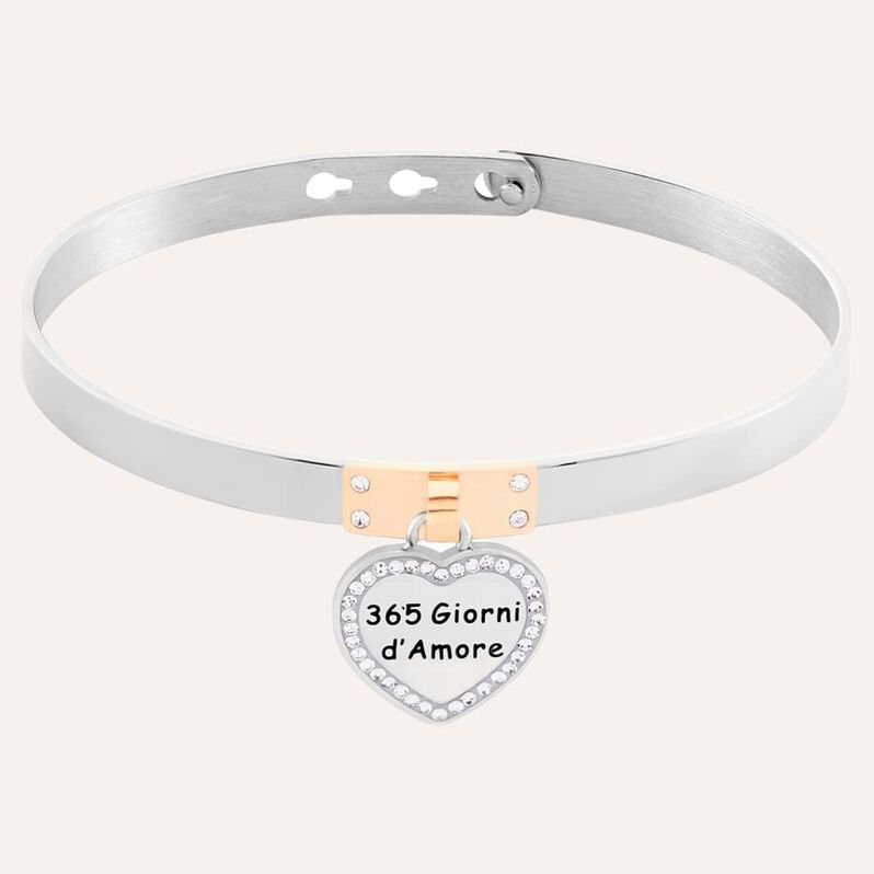 Bangle Sunrise Acciaio Bicolore Bianco / Rosa Cristallo - Bracciali Rigidi Donna | Stroili