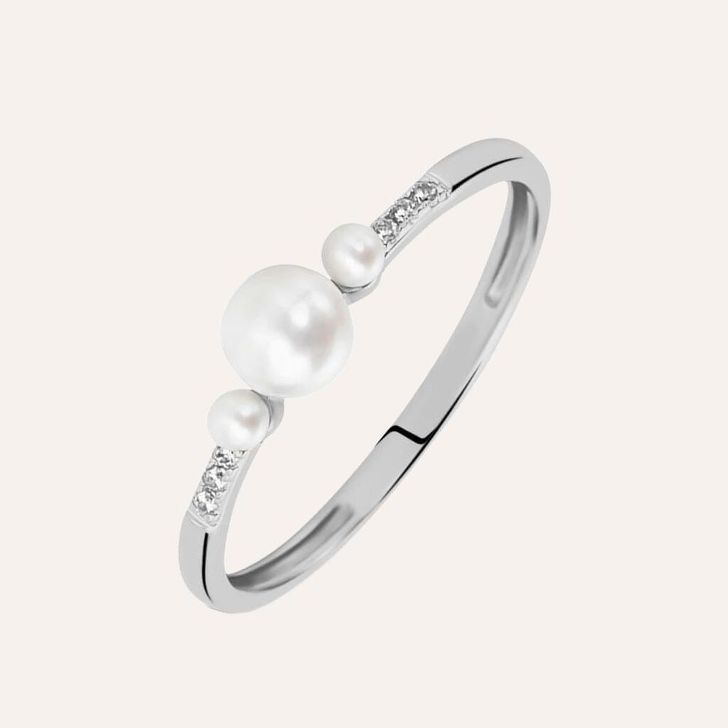 Anello Trilogy Gabrielle Oro Bianco Perla D'Acqua Dolce Cubic Zirconia