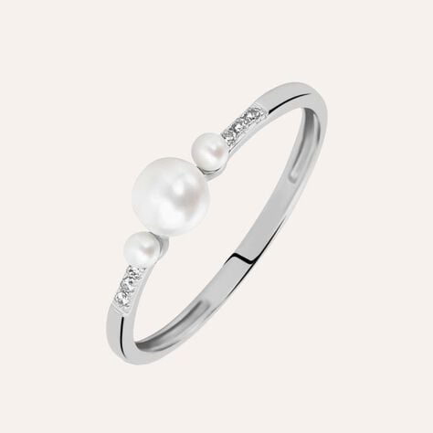 Anello Trilogy Gabrielle Oro Bianco Perla D'Acqua Dolce Cubic Zirconia - Anelli con Pietre Donna | Stroili