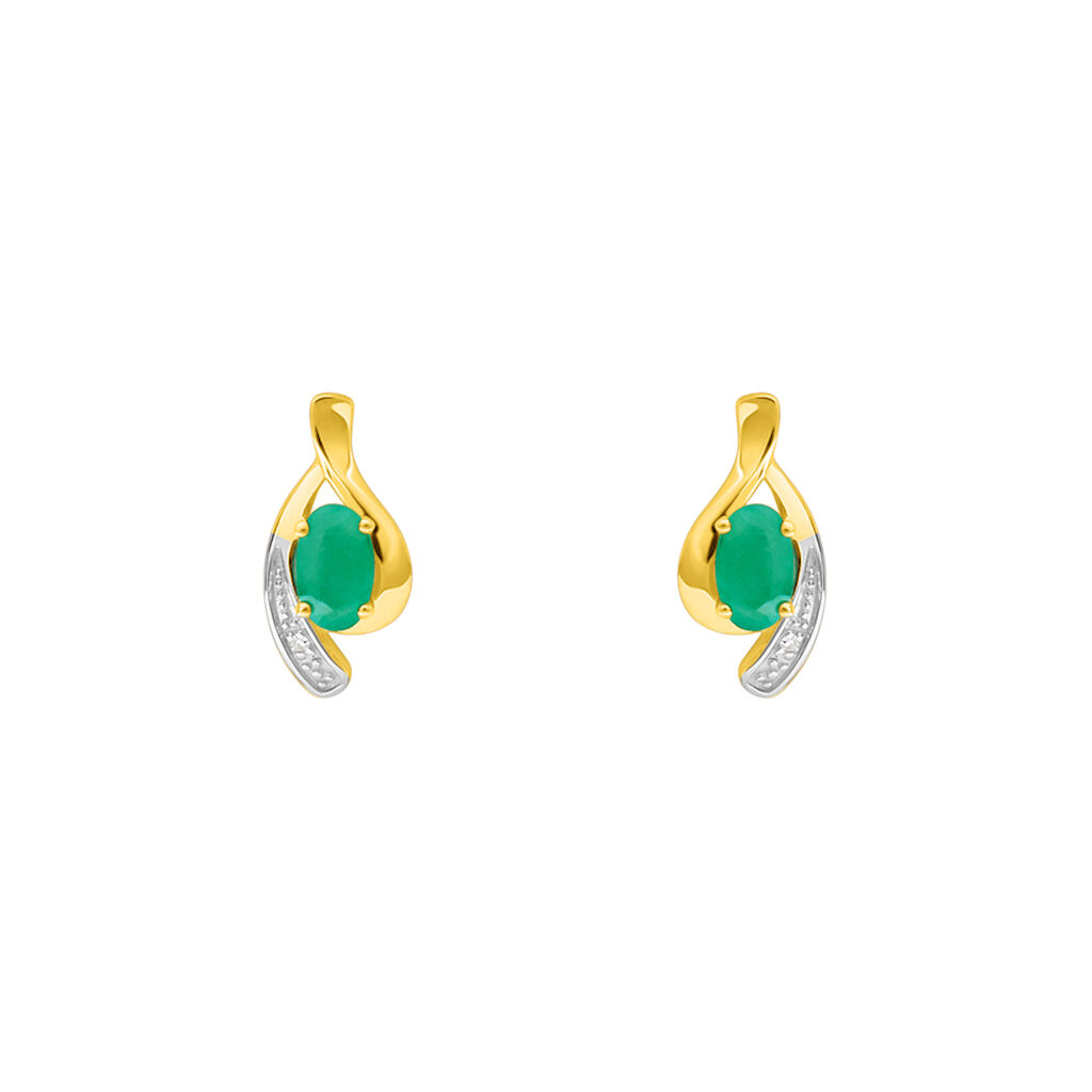 Orecchini Lobo Charlotte Oro Bicolore Smeraldo Diamante - Orecchini a Lobo Donna | Stroili