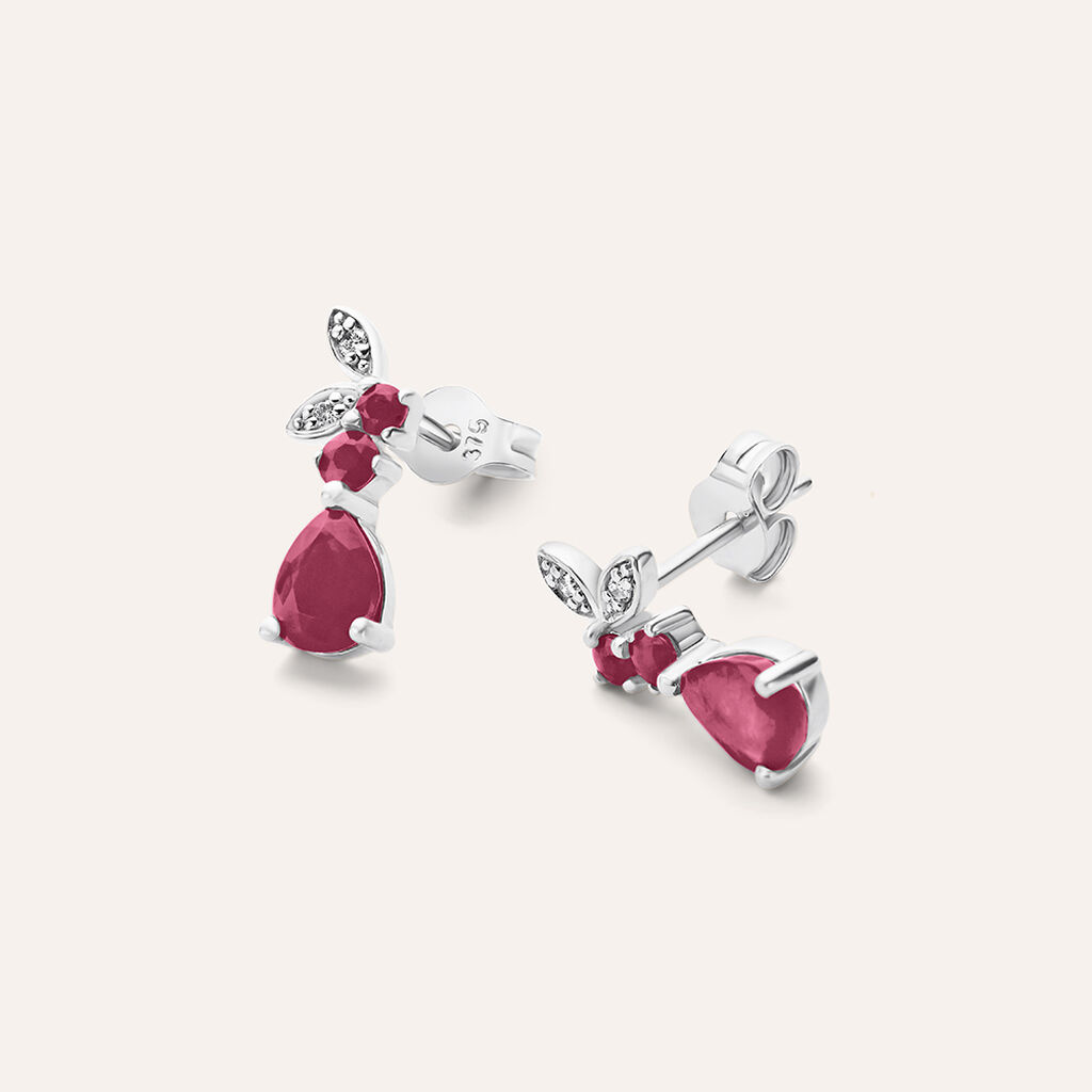 Orecchini Lobo Charlotte Oro Bianco Rubino Diamante - Orecchini a Lobo Donna | Stroili