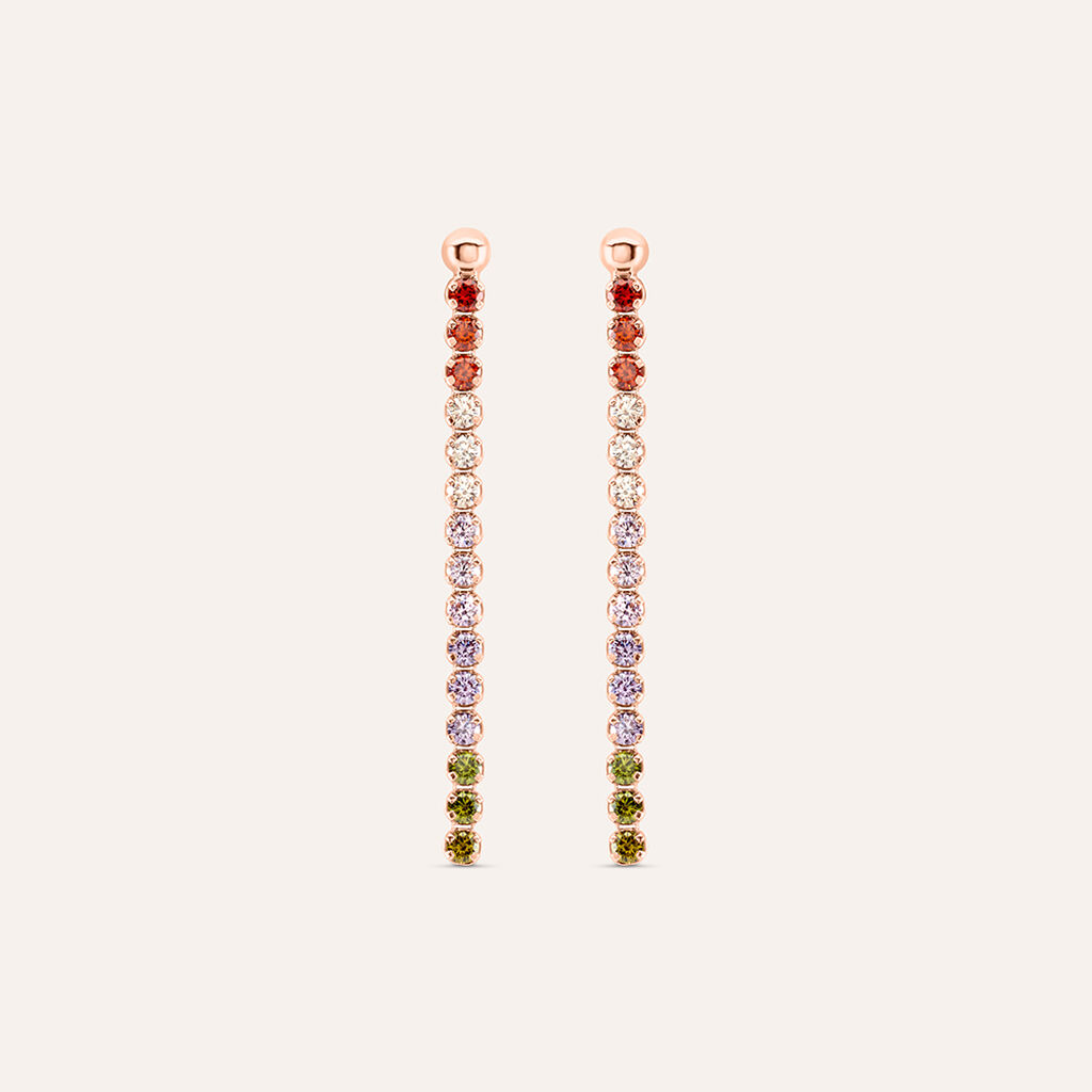 Orecchini Pendenti Tennis Silver Rainbow Argento Rosa Cubic Zirconia