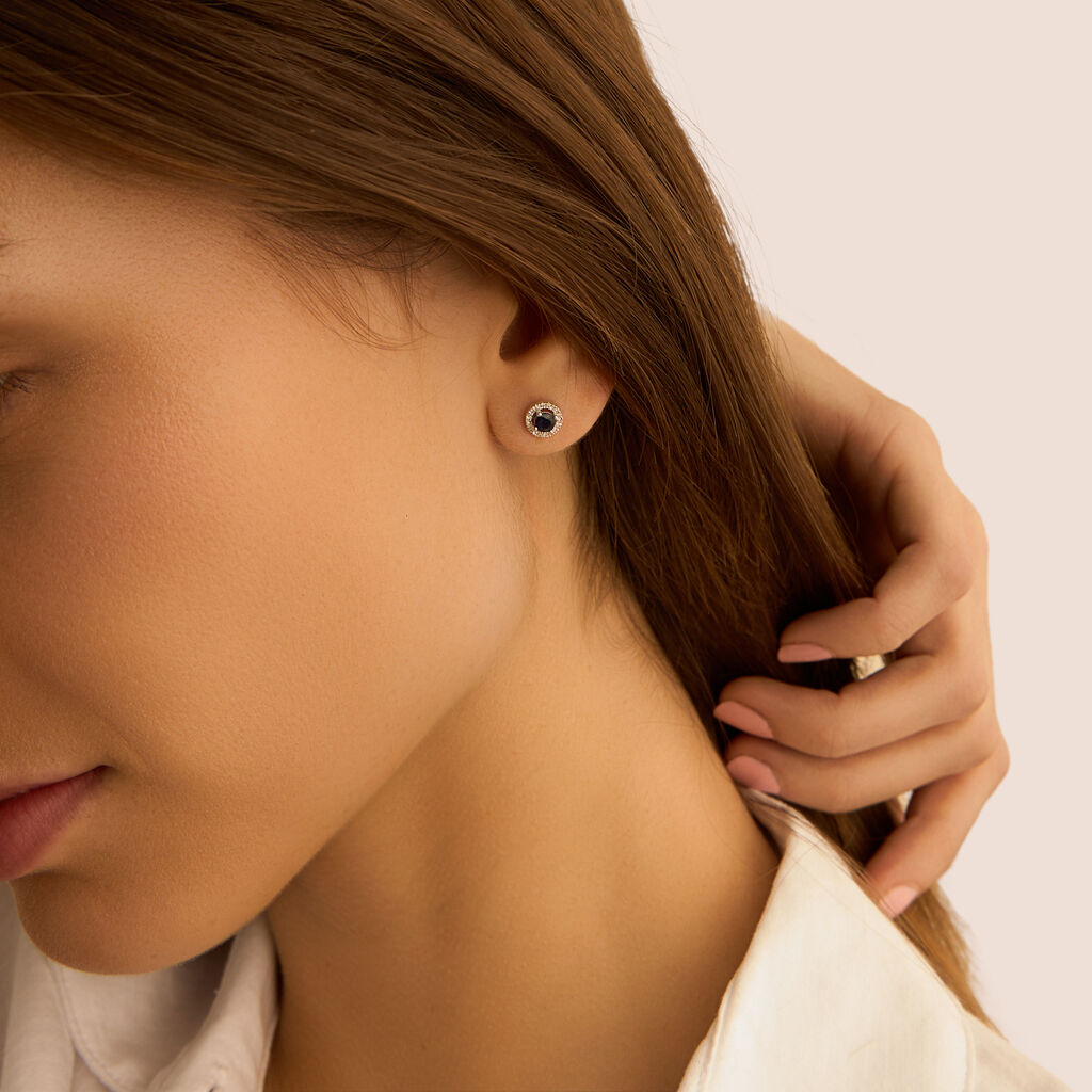 Orecchini Lobo Punto Luce Charlotte Oro Bianco Zaffiro Diamante