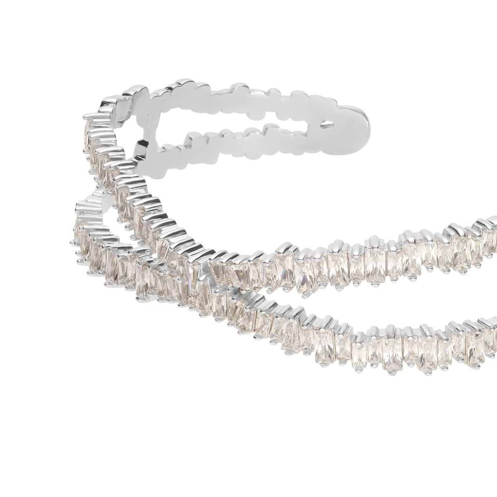 Bracciale rigido rodiato e strass con incrocio - Bracciali Donna | Stroili