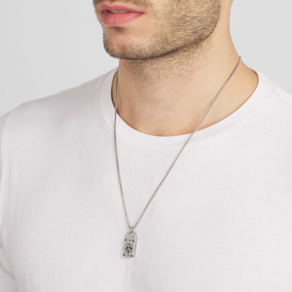 Collana in acciaio con placchetta rosa dei venti - Collane Uomo | Stroili