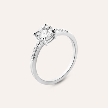 Anello Solitario Petali Oro Bianco Diamante