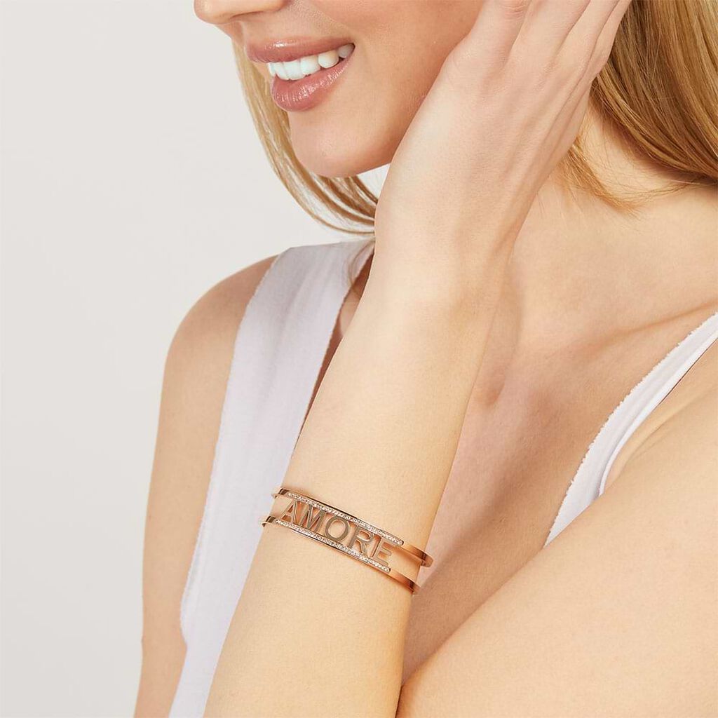 Bangle Lady Message Acciaio Rosa Cristallo - Bracciali Rigidi Donna | Stroili