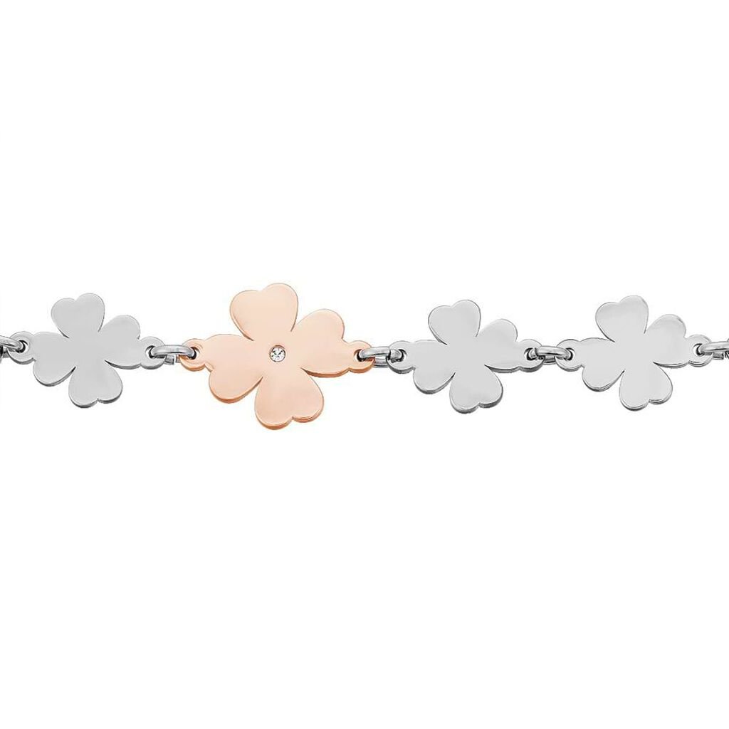 Bracciale in acciaio bicolore e strass con charm Quadrifoglio - Bracciali Donna | Stroili