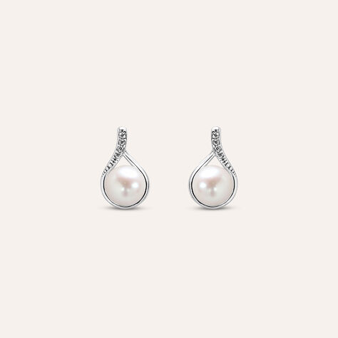Orecchini Lobo Gabrielle Oro Bianco Perla D'Acqua Dolce Cubic Zirconia - Orecchini a Lobo Donna | Stroili
