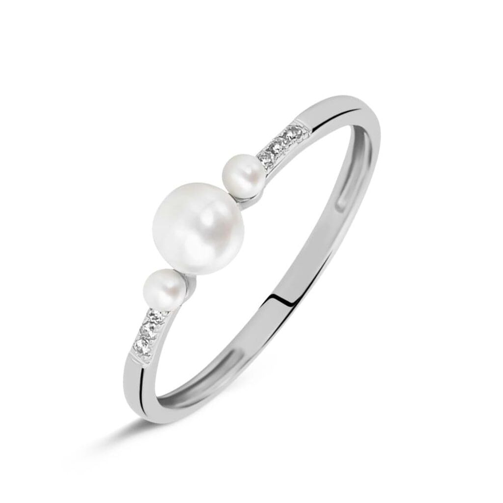 Anello Trilogy Gabrielle Oro Bianco Perla D'Acqua Dolce Cubic Zirconia - Anelli con Pietre Donna | Stroili